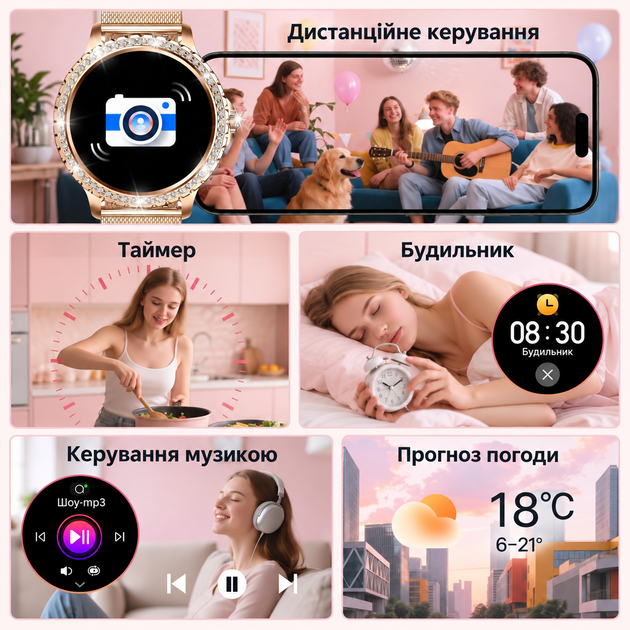 Розумний смарт годинник для жінок 1,32″ з Bluetooth-дзвінками, повідомленнями, пульсометром, 100+ спортрежимами та 2 ремінцями - Фото 6 Розумний смарт годинник для жінок 1,32″ з Bluetooth-дзвінками, повідомленнями, пульсометром, 100+ спортрежимами та 2 ремінцями - зображення 6