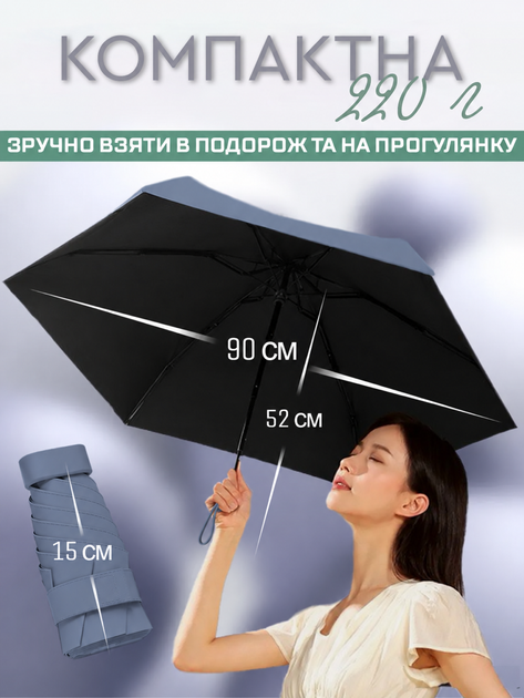 Міні парасолька кишенькова парасоля від дощу та сонця UPF 50+ жіноча чоловіча компактна в сумку унісекс капсульна складана механічна сонцезахисна для захисту від ультрафіолету з чохлом-сумкою через плече 6 спиць вітростійка 18 см 220 г легка 90 см cиній - Фото 2 Міні парасолька кишенькова парасоля від дощу та сонця UPF 50+ жіноча чоловіча компактна в сумку унісекс капсульна складана механічна сонцезахисна для захисту від ультрафіолету з чохлом-сумкою через плече 6 спиць вітростійка 18 см 220 г легка 90 см cиній - зображення 2