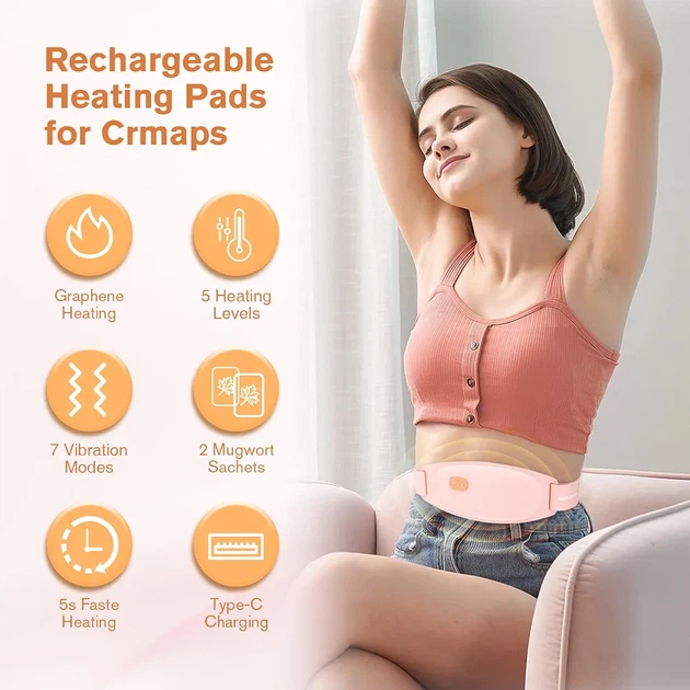 Акумуляторна грілка-пояс Burn Buddy Graphene Heating Pad з вібромасажем, 3 рівні нагріву, USB-C - зображення 3