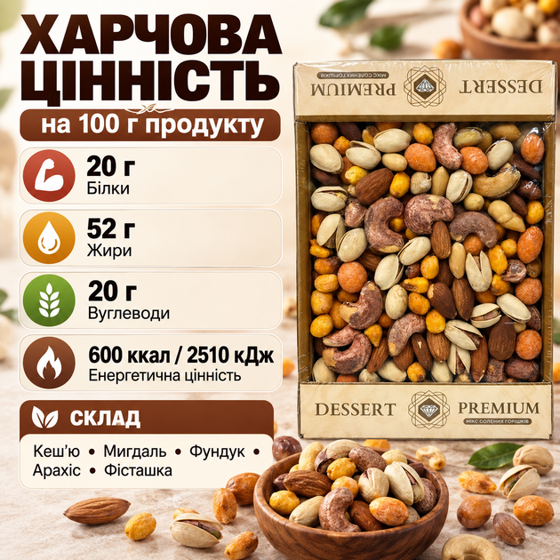 Соленый микс орехов 500 г ореховое ассорти кешью миндаль фундук арахис фисташки питательная смесь орехов соленый снек для перекуса и угощения - изображение 3