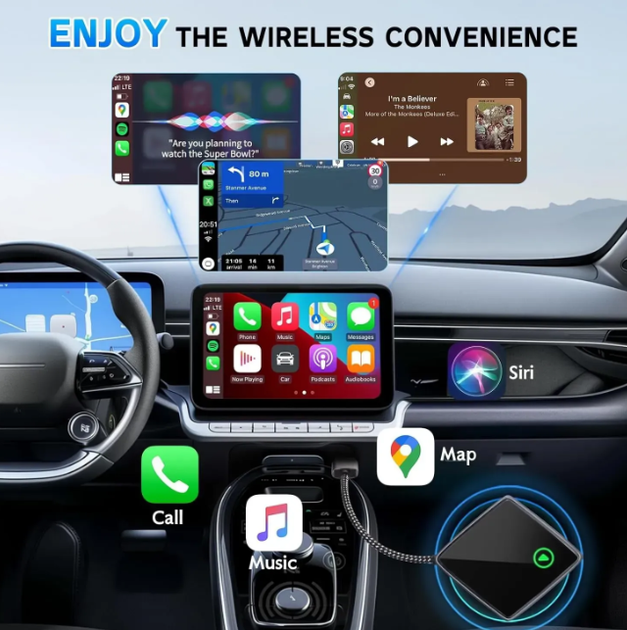 Беспроводной адаптер KIKIJANE 2-в-1 для Apple CarPlay и Android Auto с автоматическим подключением - изображение 2