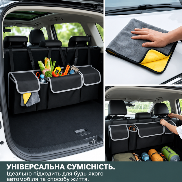 Органайзер у багажник на спинку заднього сидіння для багажника авто Black 90×25×12 см - изображение 2