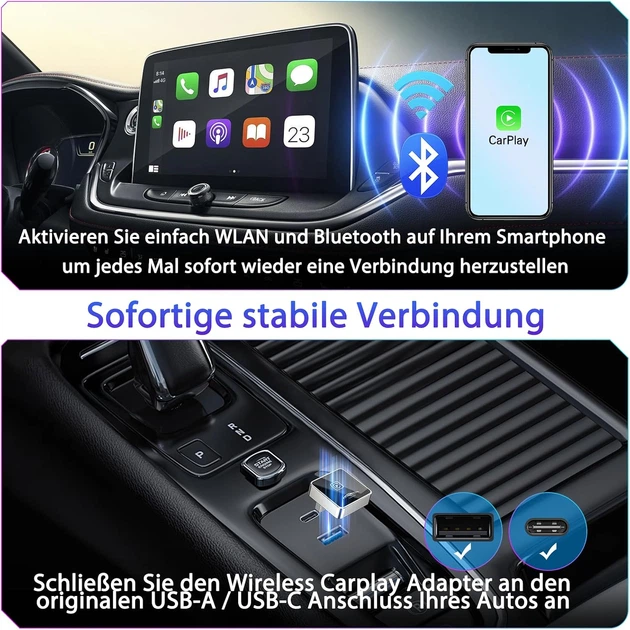 Мини-беспроводной адаптер JUSTSTONE для Apple CarPlay с автоматическим подключением и USB-A / USB Type-C - изображение 6