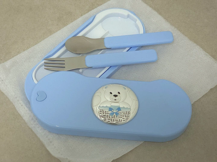 Дитячий посуд Beltrami Срібна Set Pappa (5x18 см.) Синій (3735/C) - Фото 2 Дитячий посуд Beltrami Срібна Set Pappa (5x18 см.) Синій (3735/C) - изображение 2