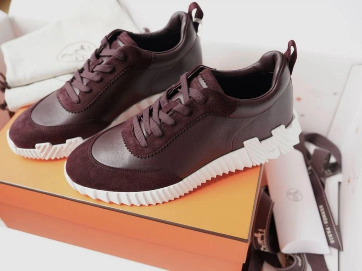 Кроссовки Hermès Bouncing Хермес Баунсинг мужские бордовые из кожи и замши размер 45 - Фото 3 Кроссовки Hermès Bouncing Хермес Баунсинг мужские бордовые из кожи и замши размер 45 - изображение 3