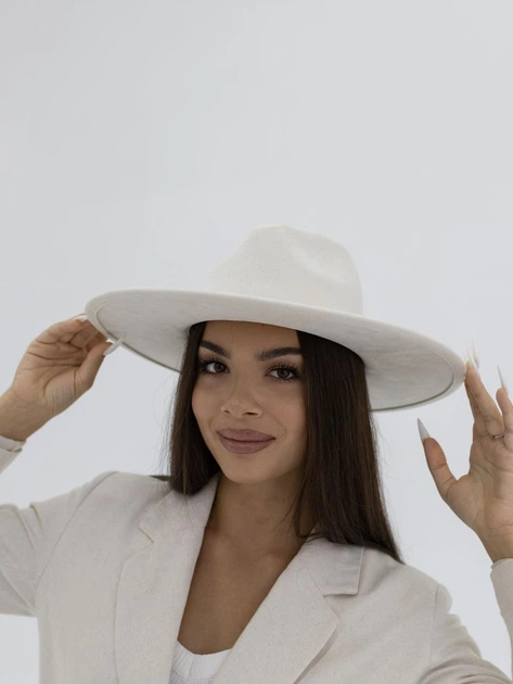 Шляпа федора с полями 9 см D.Hats цвет молочный - изображение 3