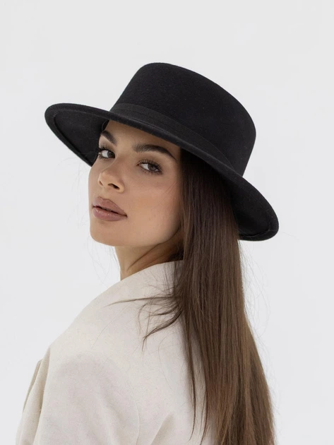 Шляпа шерстяная женская канотье D.Hats цвет черный - Фото 3 Шляпа шерстяная женская канотье D.Hats цвет черный - изображение 3