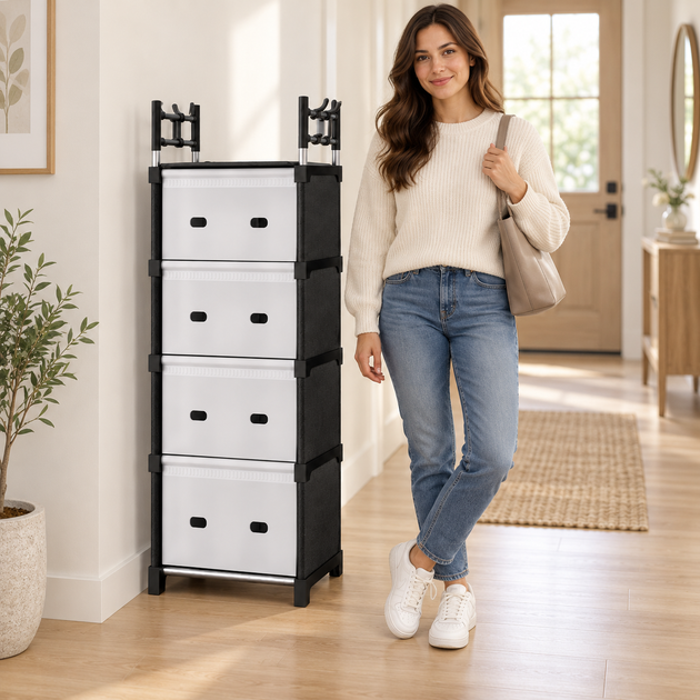 Комод дитячий пластиковий WFB05D 42x29x140 см / Вузька збірна шафа-органайзер з 4 шухлядами та верхньою полицею / Стелаж-етажерка - Фото 4 Комод дитячий пластиковий WFB05D 42x29x140 см / Вузька збірна шафа-органайзер з 4 шухлядами та верхньою полицею / Стелаж-етажерка - зображення 4