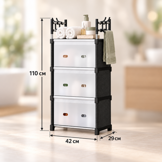 Комод пластиковий WFB04D (42x29x110 см), вузький збірний шафа-органайзер з 3 шухлядами та верхньою полицею - зображення 3