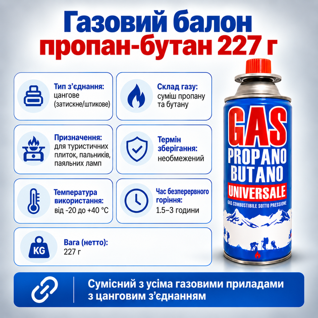 Газовые баллоны пропан-бутан 227 г, комплект 5 шт., цанговые для плит, горелок и паяльных ламп - изображение 2
