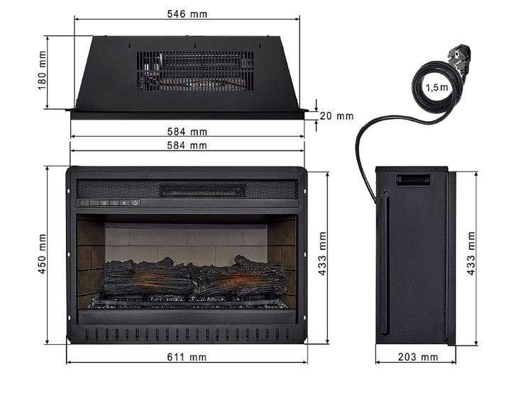 Вбудовуваний електрокамін ArtiFlame AF22 — 61,1 см, 3D-ефект полум’я, LED-підсвічування та обігрів до 30 м² - зображення 7