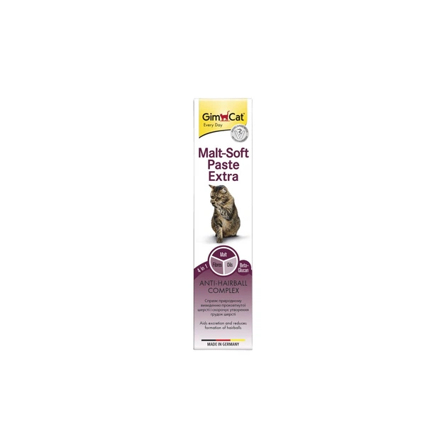 Паста GimCat Every Day Malt-Soft Paste Extra для котів для виведення шерсті зі шлунку 200 г - Фото 2 Паста GimCat Every Day Malt-Soft Paste Extra для котів для виведення шерсті зі шлунку 200 г - изображение 2