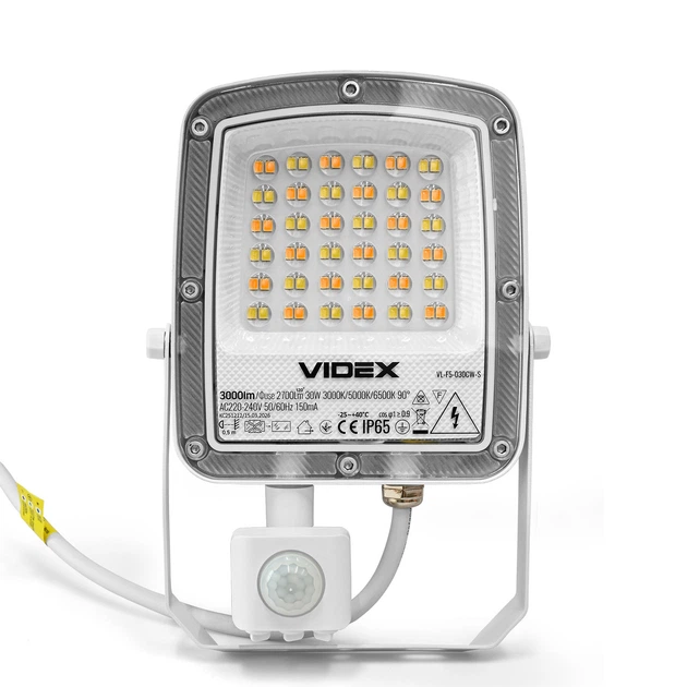 LED прожектор 30W VIDEX с датчиком движения 3000Lm 3000/5000/6500K влагозащищенный корпус белый IP65 VL-F5-030CW-S - изображение 2