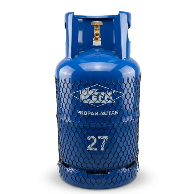 Газовый баллон WERK 27 л для пропан-бутана LPG металлический бытовой баллон до 11 кг газа рабочее давление 3 МПа с вентилем W21.8LH предохранительным клапаном для плиты обогревателя горелки гриля дачи - изображение 2