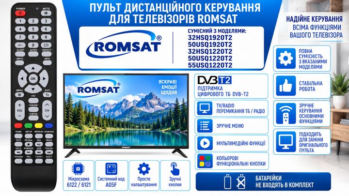 Пульт дистанційного керування для телевізора ROMSAT модель 32HSQ1920T2 - зображення 3