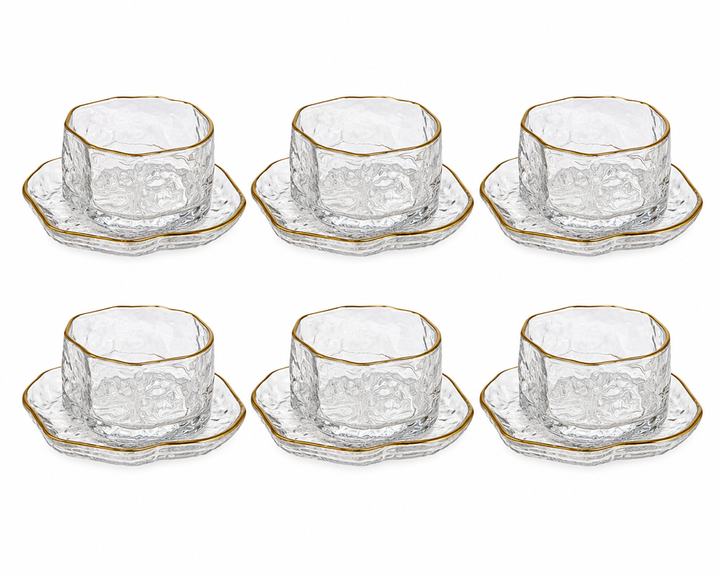 Набор стеклянных креманок с блюдцами Glassware – 12 предметов прозрачное стекло с золотистым кантом - Фото 1 Набор стеклянных креманок с блюдцами Glassware – 12 предметов прозрачное стекло с золотистым кантом - изображение 1
