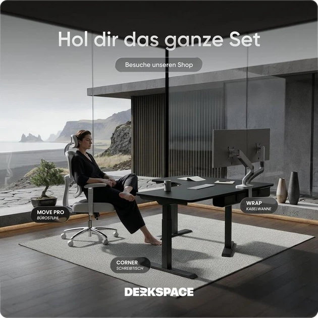 Компьютерный стол DESKSPACE, с электрической регулировкой высоты, 160 × 130 × 70 см - Фото 8 Компьютерный стол DESKSPACE, с электрической регулировкой высоты, 160 × 130 × 70 см - изображение 8