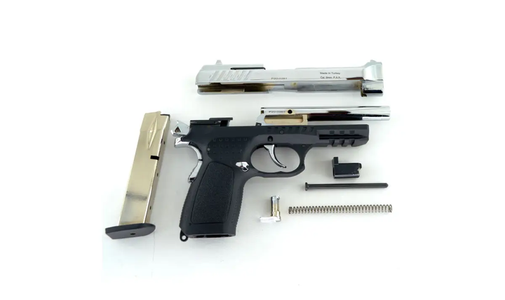 Стартовый пистолет Kuzey F92 shiny chrome, с доп. магазином (Beretta 92) - изображение 4