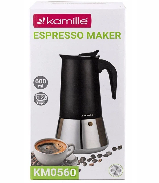 Кофеварка гейзерная Kamille 600 мл (12 порций) из нержавеющей стали черная для всех плит KM-0560 - изображение 7