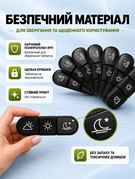 Органайзер для таблеток на 7 днів Чорний (TABL-BLACK) - Фото 2 Органайзер для таблеток на 7 днів Чорний (TABL-BLACK) - зображення 2