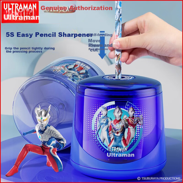 Автоматическая точилка для карандашей SHIGUANGXUE Ultraman, королевский синий, точилка для карандашей Ultraman Deke, подарок для учеников детского сада и начальной школы, подарок на День защиты детей. - изображение 4