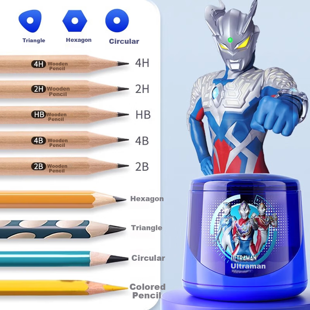 Автоматическая точилка для карандашей SHIGUANGXUE Ultraman, королевский синий, точилка для карандашей Ultraman Deke, подарок для учеников детского сада и начальной школы, подарок на День защиты детей. - изображение 7