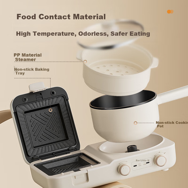 Многофункциональная кухонная машина Bear Breakfast Machine, сэндвичница, тостер, съемная блинница, аппарат для приготовления легких блюд, небольшая кастрюля, гриль, пароварка и плита для сэндвичей L01H1 - изображение 10