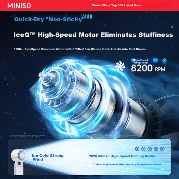 Ручний вентилятор MINISO 520 у подарунок, напівпровідникове охолодження, складний, портативний, акумуляторний, тривалий час роботи від батареї, тихий, маленький настільний USB-вентилятор для підвішування на шиї та для студентів - зображення 7