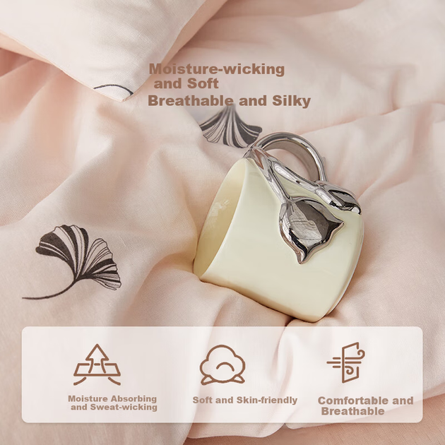Комплект постельного белья Boyang Home Textile из хлопка класса А, четырех предметов, двухслойная марля, стиль Ins, чистый хлопок, пододеяльник, простынь, цвет абрикоса, 150 см, коллекция Home Collection. - изображение 5