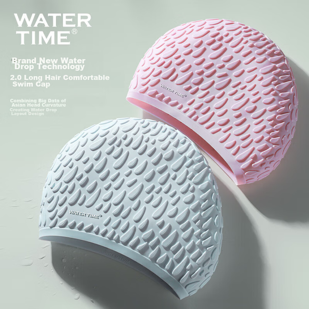 WATERTIME / Шапочка для плавания Shuichuan для женщин, силиконовая профессиональная защита ушей для длинных волос, большой обхват головы, водонепроницаемая, не сдавливающая, с воздушной подушкой, белая. - изображение 9
