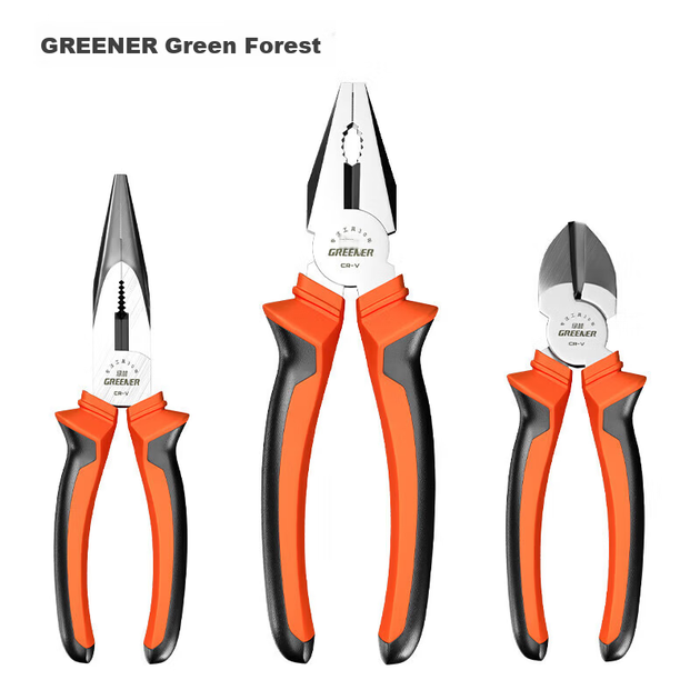 Набір побутових плоскогубців GREENER з 3 предметів: кусачки для дроту Tiger Steel, голкогубці, діагональні кусачки, електричні інструменти з економним зчепленням - зображення 12