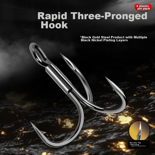 Рибальський гачок Erciyuan, високовуглецевий потрійний гачок Blood Slat Lure Hook, трикігтовий гачок-анкерний рибальський гачок, потрійний гачок розмір 6# - изображение 5