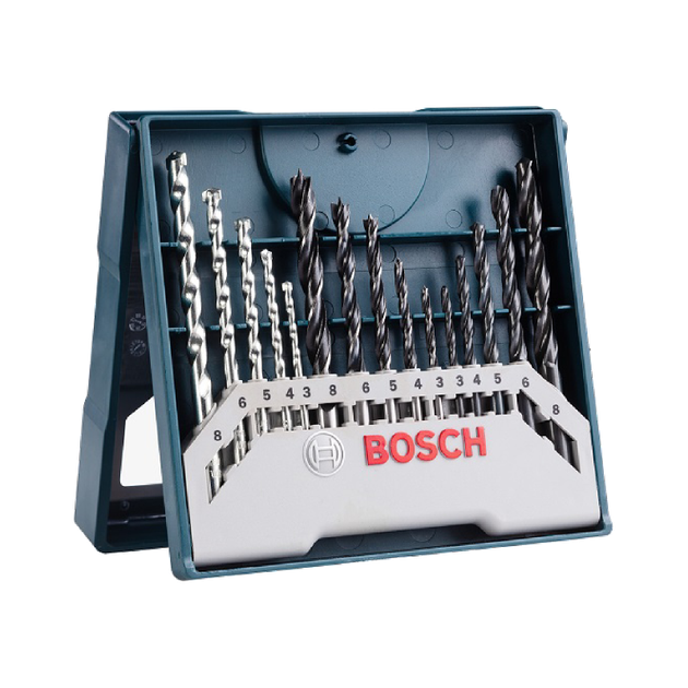 Набор сверл BOSCH с круглым хвостовиком для работы по металлу, кирпичной кладке и дереву, 15 штук, самоцентрирующиеся сверла. - изображение 4