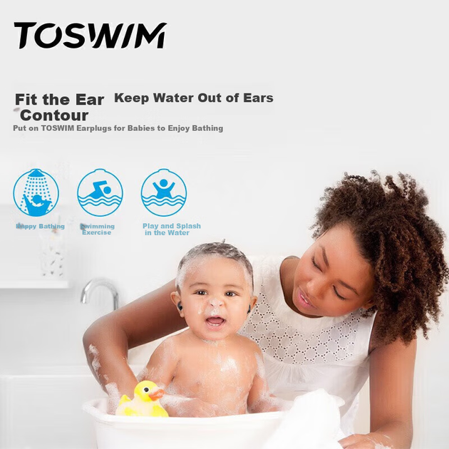 Беруши для плавания TOSWIM, удобные, водонепроницаемые, на клейкой основе, для защиты ушей во время купания, незаменимая защита от проникновения влаги, детская модель - черный цвет. - изображение 7