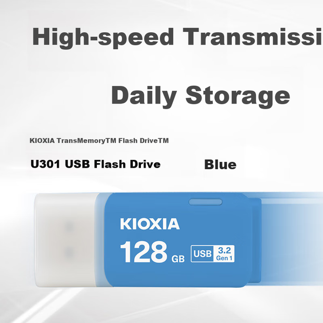 USB-флеш-накопичувач Kioxia 128 ГБ U301 серії Falcon, синій, інтерфейс USB 3.2, нова кольорова схема, стильний та портативний, для офісу, навчання, автомобільних розваг, сумісний із системами Apple - зображення 4
