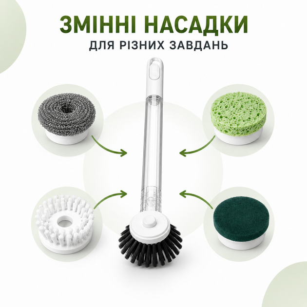 Багатофункціональна щітка для миття посуду E145 з довгою ручкою та змінними насадками, набір 9 предметів - Фото 3 Багатофункціональна щітка для миття посуду E145 з довгою ручкою та змінними насадками, набір 9 предметів - зображення 3