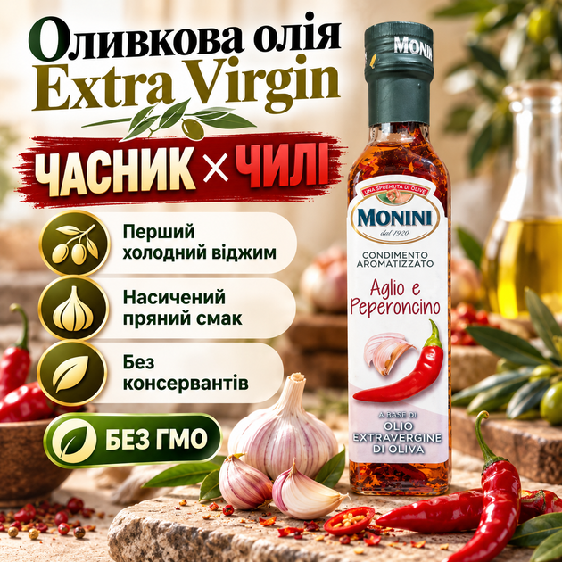 Оливкова олія Extra Virgin 250 мл першого холодного віджиму олія з часником і перцем чилі ароматизована олія для м’яса гриля маринаду пасти піци та овочів - Фото 1 Оливкова олія Extra Virgin 250 мл першого холодного віджиму олія з часником і перцем чилі ароматизована олія для м’яса гриля маринаду пасти піци та овочів - зображення 1