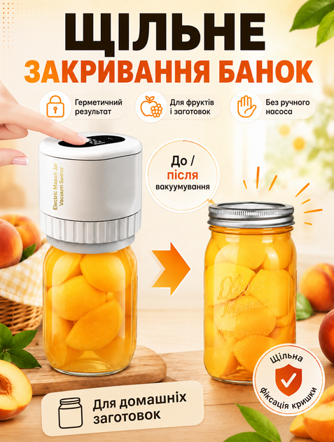 Вакууматор для банок электрический 60 кПа 2000 мАч с автоматическим сбросом давления + крышки 10 штук - изображение 2