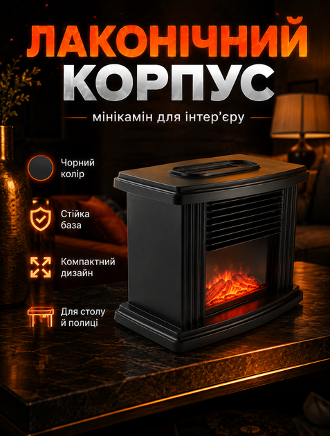 Камін електричний 3D ефект полум'я 1000 Вт 220В з дистанційним керуванням 22х15, 3х12 см - Фото 9 Камін електричний 3D ефект полум'я 1000 Вт 220В з дистанційним керуванням 22х15, 3х12 см - зображення 9