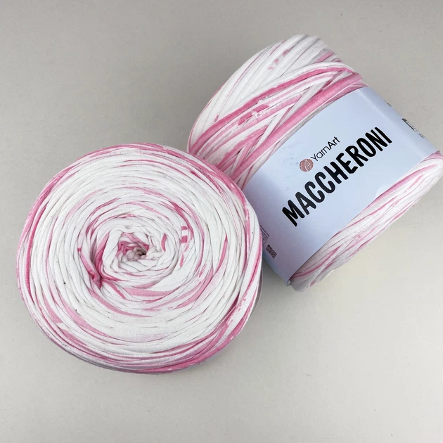 Пряжа YARNART Maccheroni трикотажна плоска для макраме в'язання декору та сумок біло-рожева градієнт (7980004) - Фото 2 Пряжа YARNART Maccheroni трикотажна плоска для макраме в'язання декору та сумок біло-рожева градієнт (7980004) - изображение 2