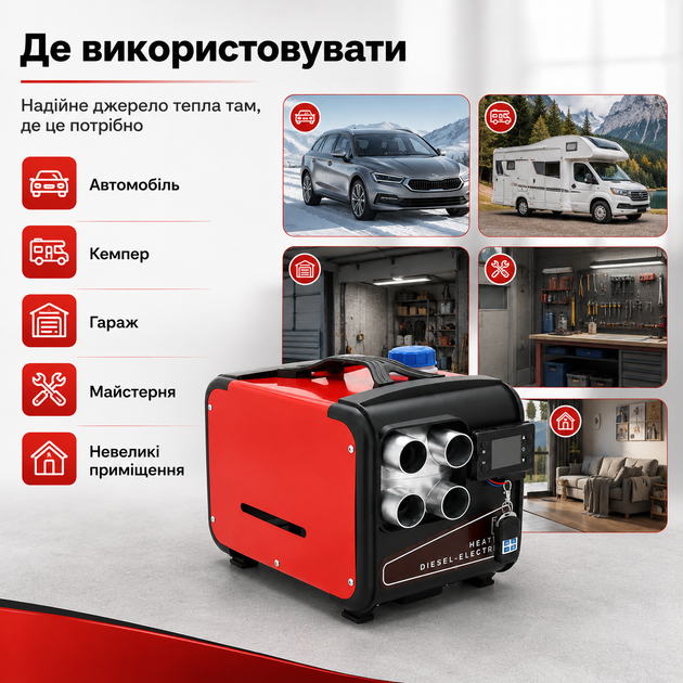 Дизельный автономный обогреватель 5кВт 12В 24В 220В TD5000 отопитель для авто кемпера гаража с пультом - изображение 5