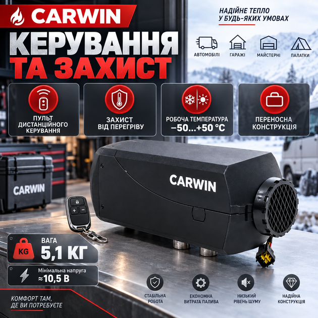 Автономный дизельный обогреватель CARWIN 9 кВт воздушный обогреватель 12 24 В вебасто 20–50 м2 автономка для авто с пультом ДУ дизельная печь 0,11–0,35 л ч с адаптером для гаража мастерской помещений - изображение 3