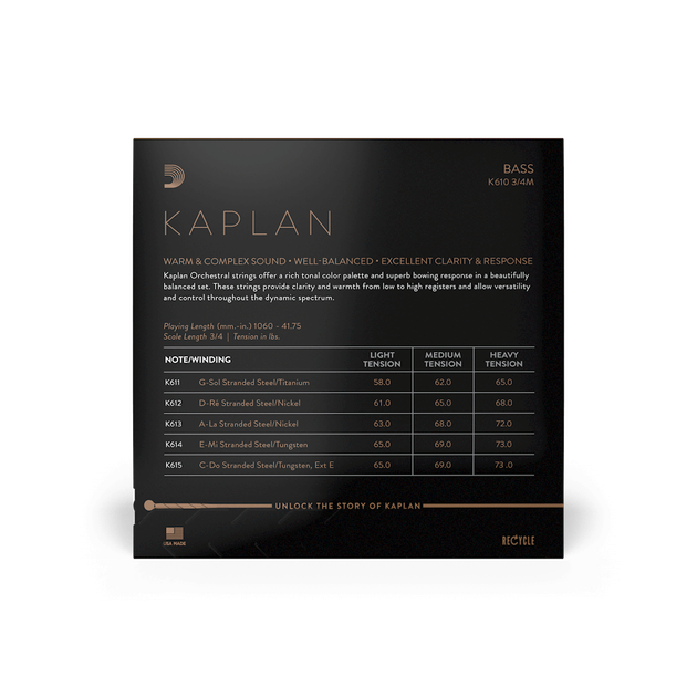 Струни для контрабаса D'Addario KAPLAN BASS STRING SET 3/4 Scale, Medium Tension - зображення 3