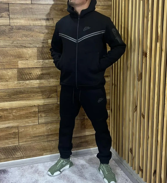 Теплый Спортивный костюм мужской на флисе Tech Fleece 46 (S) Черный - Фото 2 Теплый Спортивный костюм мужской на флисе Tech Fleece 46 (S) Черный - изображение 2