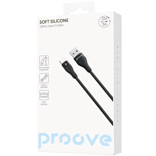 Кабель Proove Soft Silicone USB to Type-C 3A 2m Black (CCSO20001221) - Фото 4 Кабель Proove Soft Silicone USB to Type-C 3A 2m Black (CCSO20001221) - зображення 4