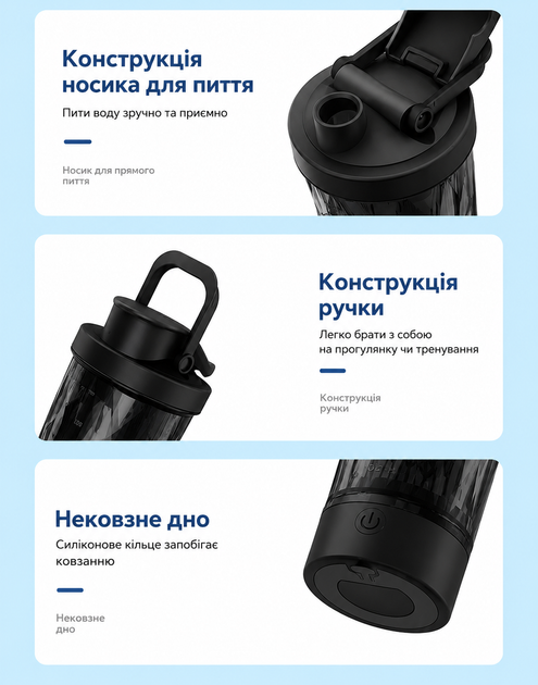 Черная бутылка-шейкер электрическая 600 мл с USB зарядкой, автоматический миксер для протеиновых коктейлей - Фото 3 Черная бутылка-шейкер электрическая 600 мл с USB зарядкой, автоматический миксер для протеиновых коктейлей - изображение 3