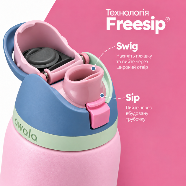 Термобутылка для воды термос pink Owala Freesip 950 мл из нержавеющей стали туристическая бутылка с крышкой - изображение 2