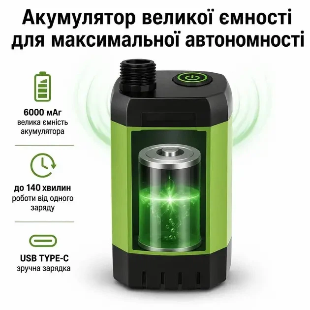 Портативний акумуляторний душ 6000 mAh, переносний душ з дисплєм для кемпінгу Зелений - изображение 7