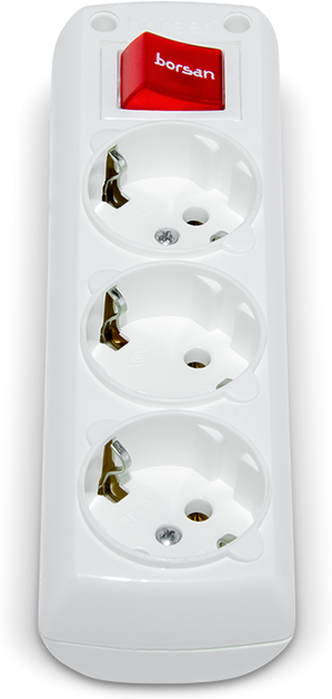 Колодка Borsan з заземленням та вимикачем 3 розетки White (BR-1563-0) - зображення 2