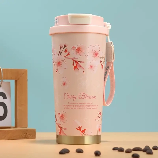 Термокружка Sakura Bloom с двойным открыванием, 500 мл - Фото 3 Термокружка Sakura Bloom с двойным открыванием, 500 мл - изображение 3